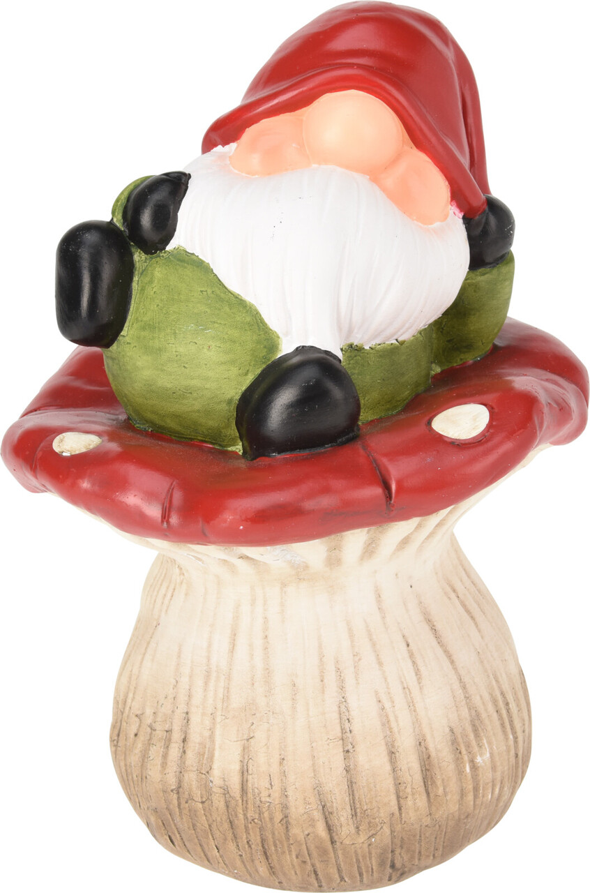 Decoratiune Gnome on Mushroom v1, Excellent Houseware, 14.3x13x19.1 cm, teracota, multicolor - imagine 3